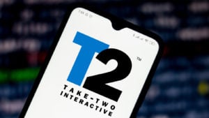 Take-Two Interactive (TTWO stock) logo displayed on a smartphone