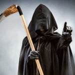 Death: grim reaper in black cloak