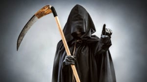 Death: grim reaper in black cloak