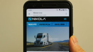 the Nikola (NKLA) website homepage on a cell phone screen