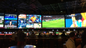 Interior of a sports gambling facility in Las Vegas.