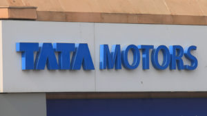 A Tata Motors (TTM) sign in New Delhi, India.