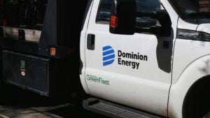 a truck bearing the Dominion Energy logo