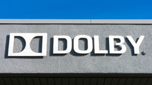 Dolby Laboratories (DLB) sign and logo at Silicon Valley campus. Dolby Laboratories company specializing in audio noise reduction and audio encoding, compression - Sunnyvale, CA, USA - 2020