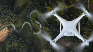 Drone flying over landscape