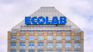 Ecolab (ECL) logo on its corporate headquarters building.