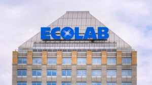 Ecolab (ECL) logo on its corporate headquarters building.