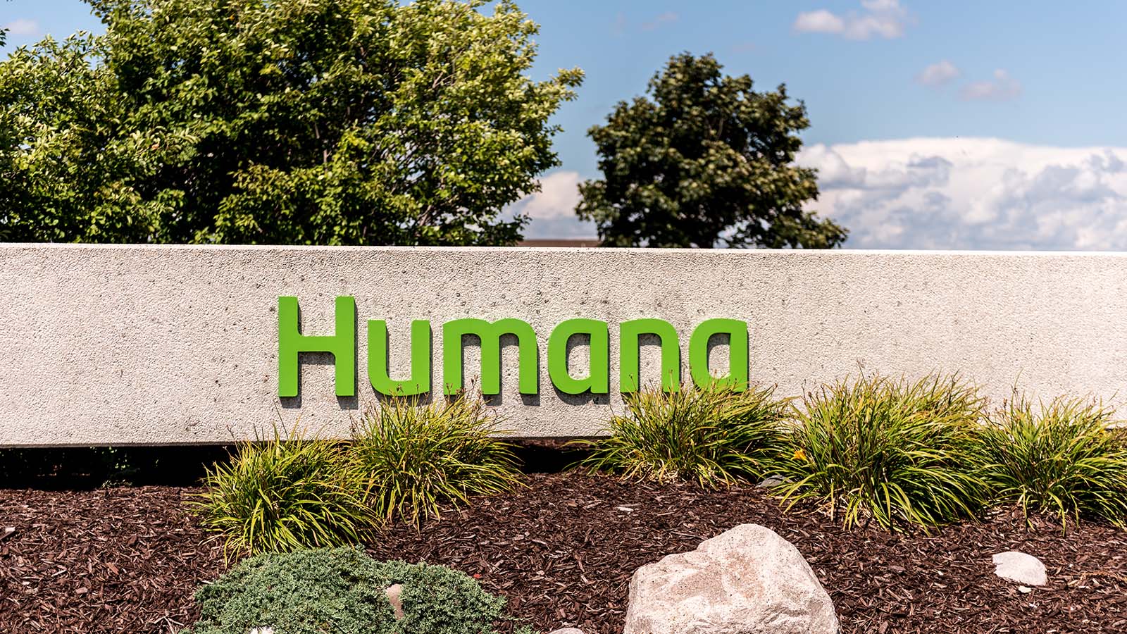 A Humana (HUM stock) sign out front of the company's office in Louisville, Kentucky.