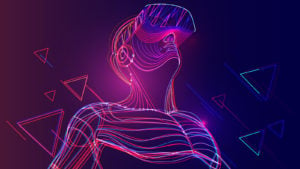 An abstract illustration of an adult wearing an AR/VR headset.