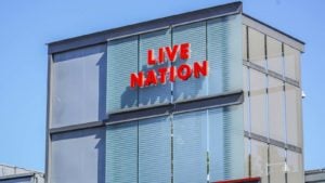 A Live Nation (LYV) sign on a corporate building in Los Angeles, California.