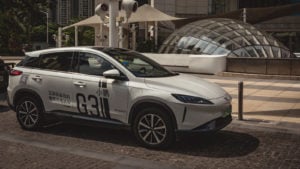Image of Expeng's (XPEV) G3 electric SUV outside a mall in China