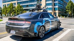 An Apollo self-driving car from Baidu drives around California.. BIDU stock