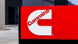 A Cummins (CMI) sign in bright red.