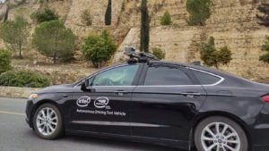 A vehicle from Intel (INTC stock) and subsidiary Mobileye driving in Jerusalem.