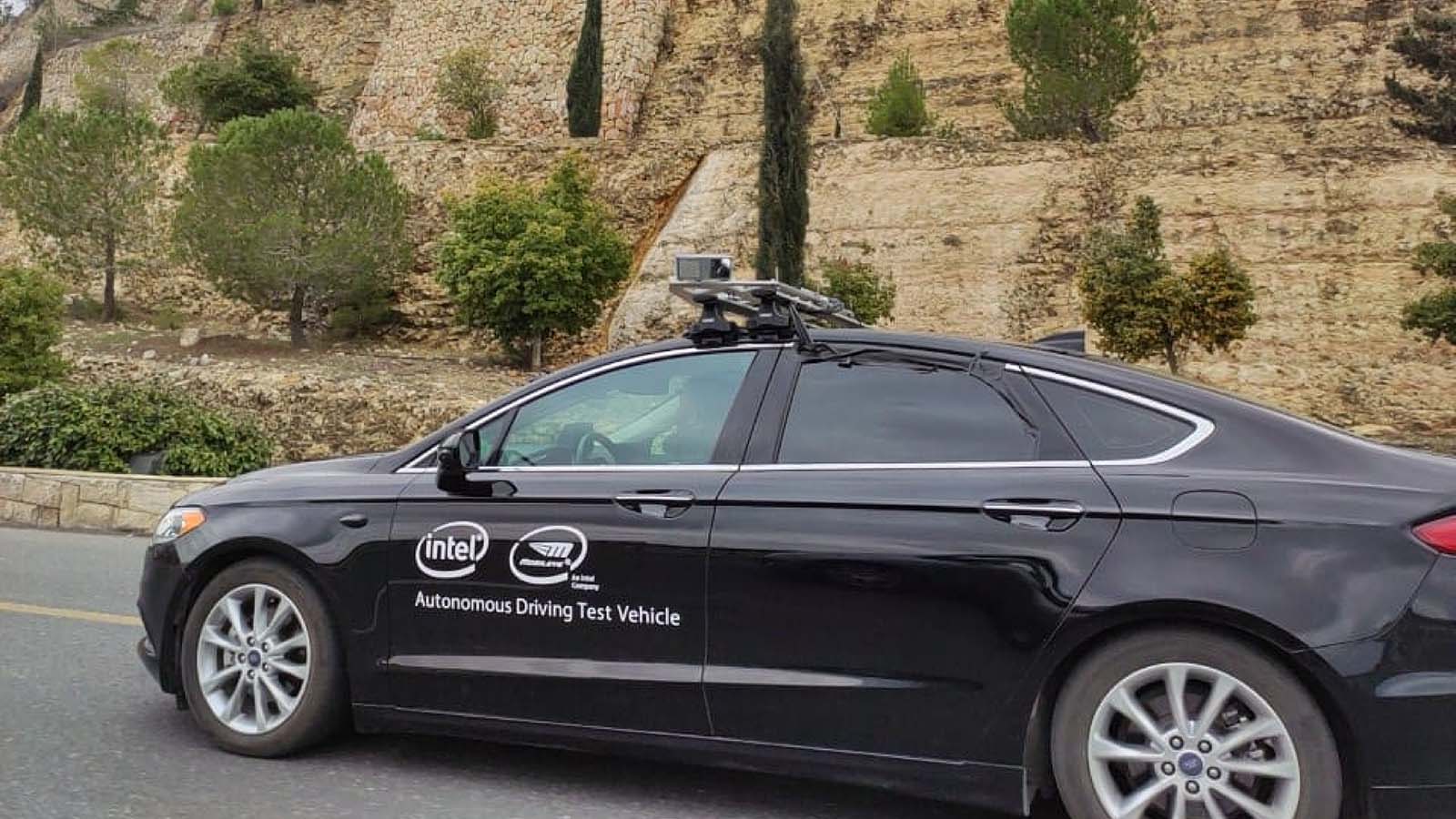 A vehicle from Intel (INTC) and subsidiary Mobileye driving in Jerusalem representing MBLY stock.