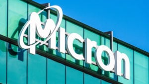 Image of the Micron (MU stock) name on the side of a building.