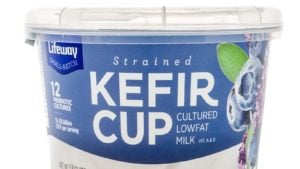 A close-up shot of a cup of Lifeway (LWAY) strained kefir yogurt. 