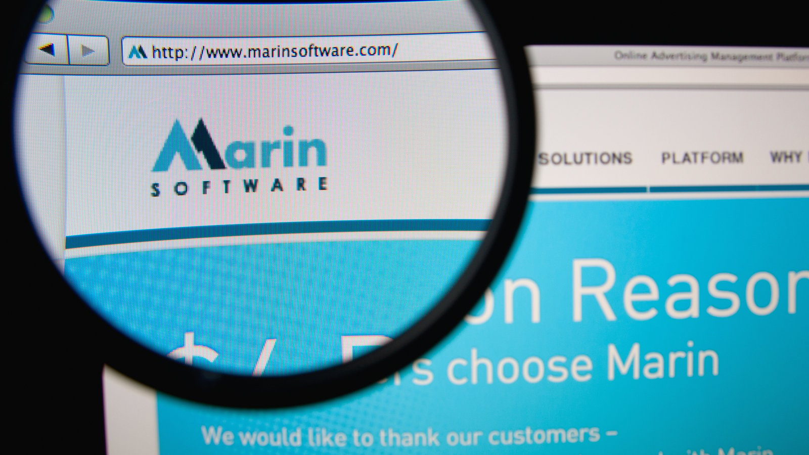 Marin Software (MRIN Stock) website under magnifying glass.