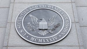 An emblem at the U.S. Securities and Exchange Commission in Washington, DC.