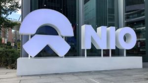 A Nio (NIO) sign outside of the company's facilities in Shanghai, China.