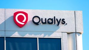 A Qualys sign hanging from a Silicon Valley headquarters.