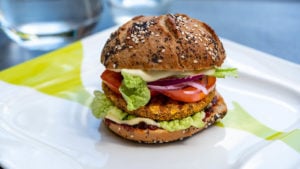 A photograph of a vegetarian burger.