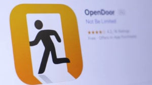 An image of the OpenDoor (OPEN stock) app on a phone.