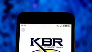 smartphone displaying the KBR (KBR) logo