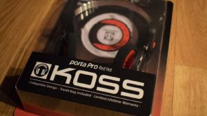 A Koss Porta Pro headset in a box.