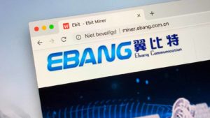 A photo showing the website of Ebang (EBON) on a browser.