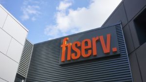 Fiserv logo on a corporate building