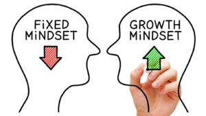 Fixed Mindset vs Growth Mindset success concept with black marker on transparent wipe board.