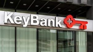 KEY stock KeyBank sign and logo in Pittsburgh