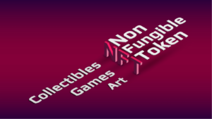 Image of the text NFT highlighting art, games and collectibles.