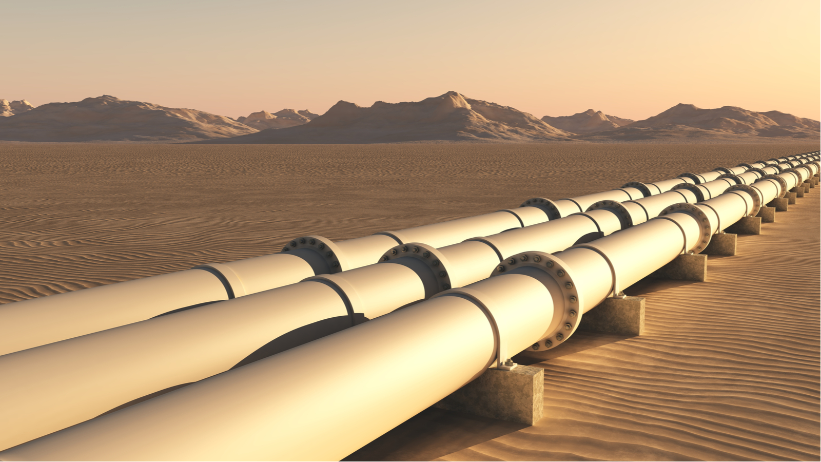 Pipelines in the desert representing energy stocks.