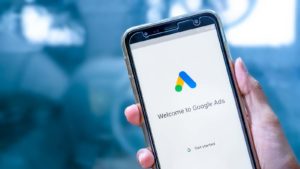 A close-up shot of a Google Ads logo on a smartphone.