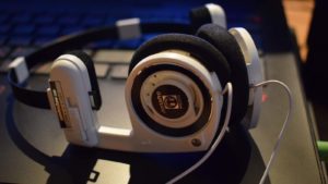 A pair of white Koss (KOSS) Porta Pro headphones.