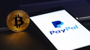 Paypal logo next to Bitcoin logo