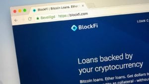 A close-up of the website for BlockFi.