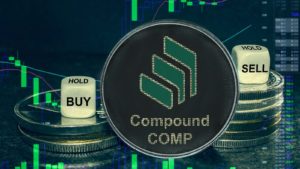 A concept token for Compound (COMP) with a stock chart in the background.