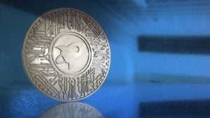 A concept image for a Stellar Lumens coin on a blue background