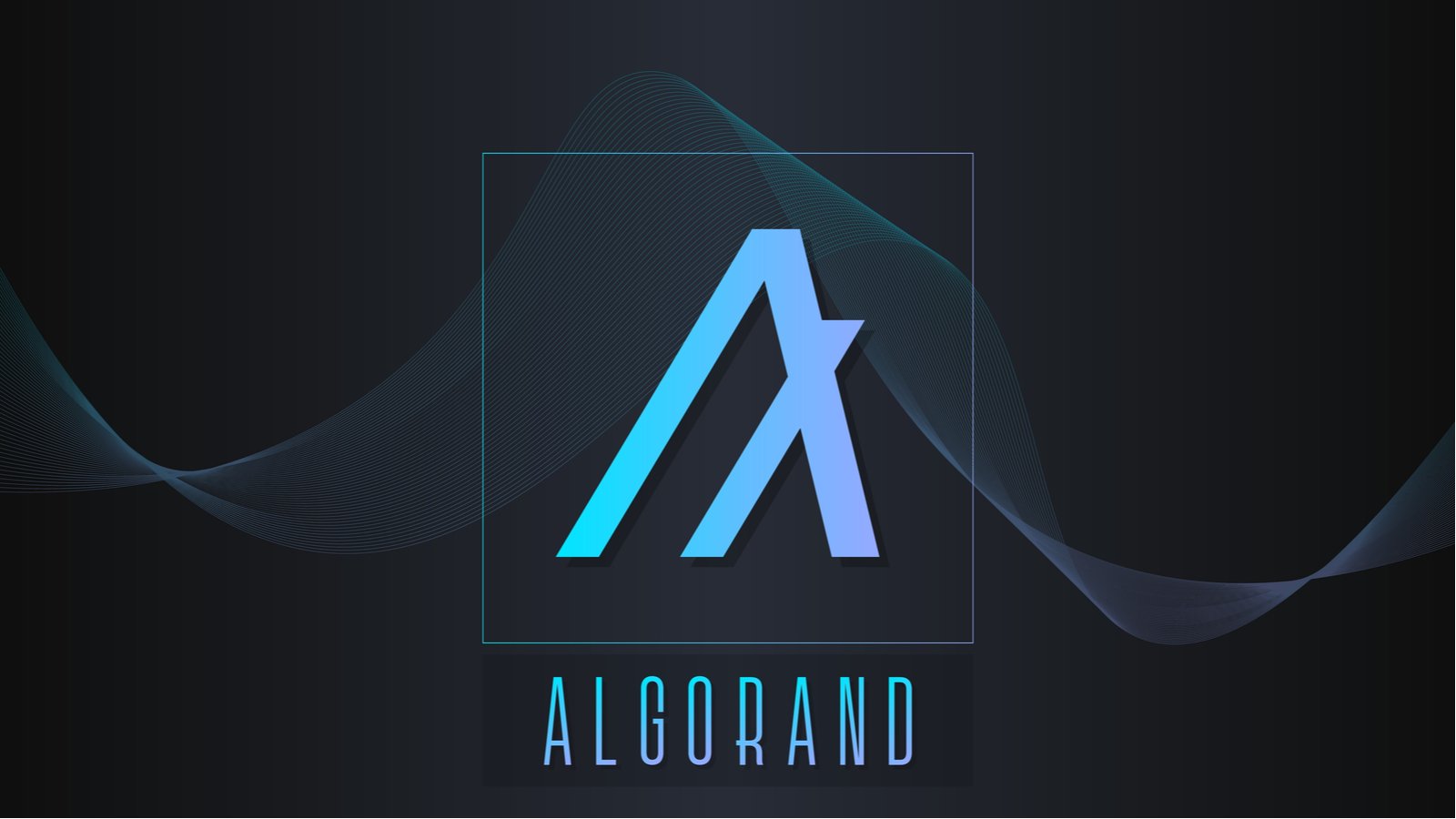 Algorand logo in light blue against a simple dark-colored, futuristic-looking background