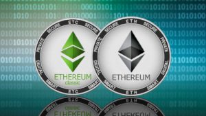 Concept coins for Ethereum (ETH) and Ethereum Classic (ETC).
