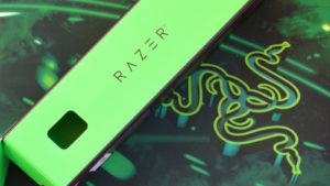 Razer Goliathus Speed Gaming green mouse pad and box with logo