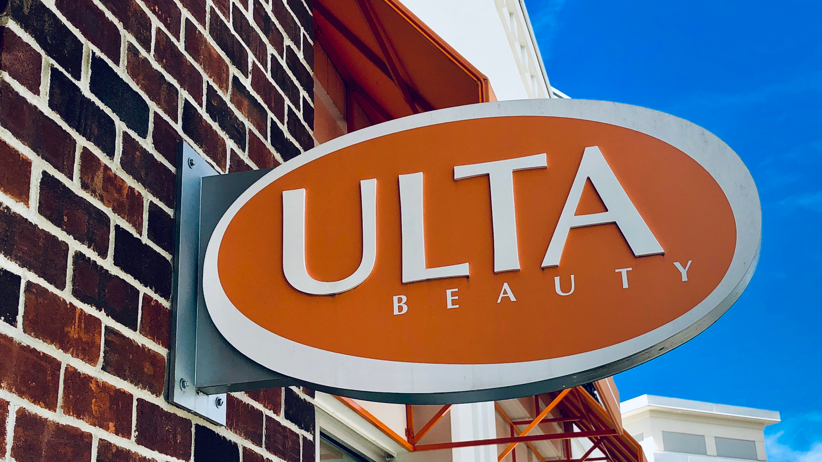 ULTA stock Ulta Beauty store front sign located at Laurel Town Centre in Laurel, Maryland.