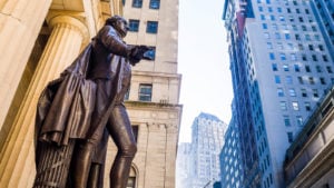 Wall Street in the early morning light.