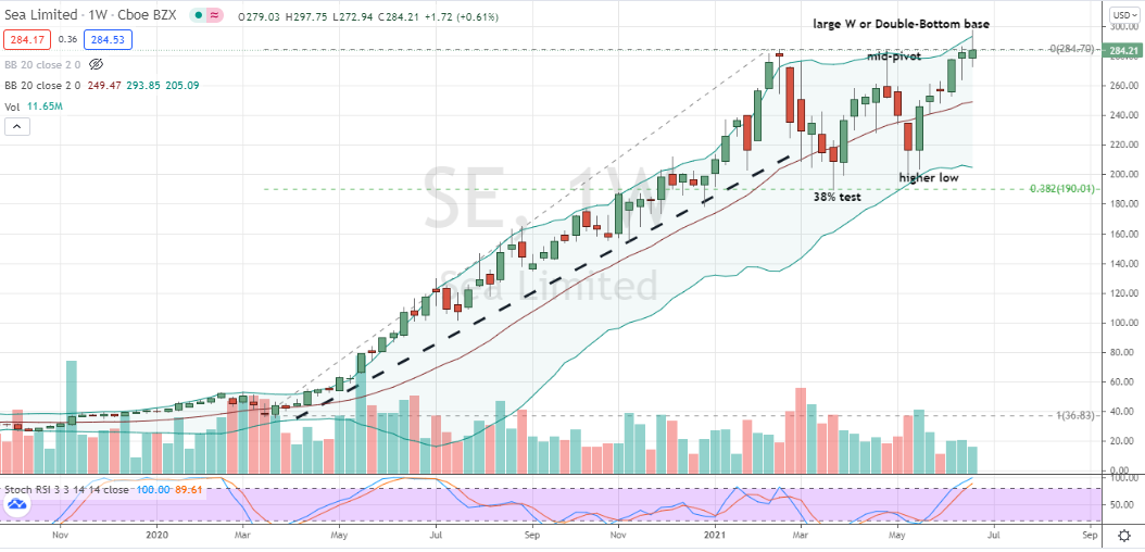 Sea Limited (SE) corrective double-bottom with high handle underway