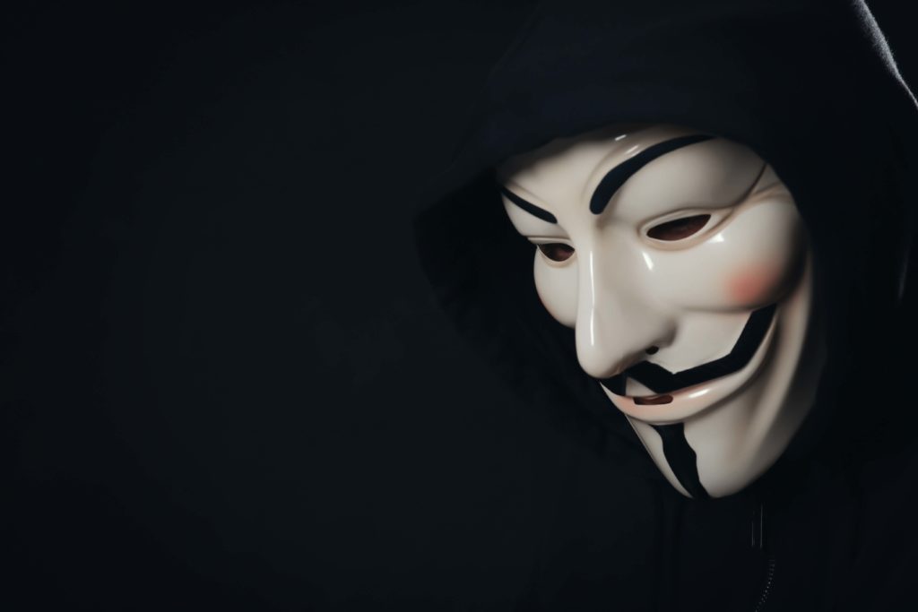 An anonymous person in a Guy Fawkes mask.