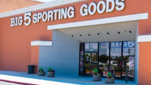 A photo of the exterior of a Big 5 Sporting Goods store in Redwood City, California.