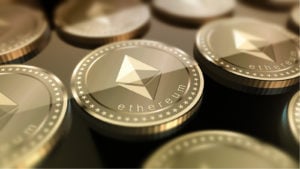 Ethereum logo on coins